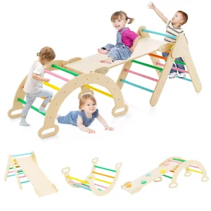 3-in-1 Kids Climber Set Toddler Wooden Play Arch with Sliding and Climbing Ramp
