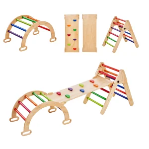 Pikler Triangle Set, 5 in 1 Toddler Climbing Toys Indoor Playground, Ramp, and Arch, Montessori Climbing Set for Toddlers 1-3 Years, Colorful