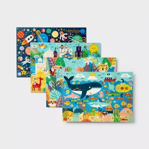 4pk Jigsaw Puzzles 48-100pcs: Kids, Ages 3+, Fantasy Theme, Problem Solving, Paperboard Material