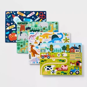 4pk Tray Puzzles: Kids Animal Puzzle Sets, Ages 3+, 12 & 24 Pieces