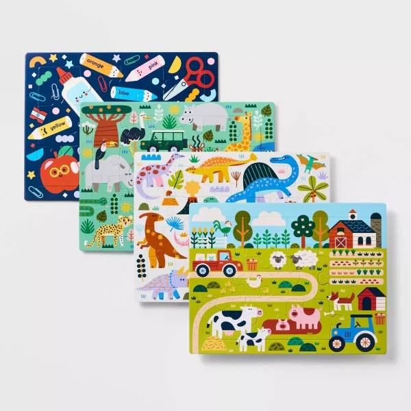 4pk Tray Puzzles: Kids Animal Puzzle Sets, Ages 3+, 12 & 24 Pieces