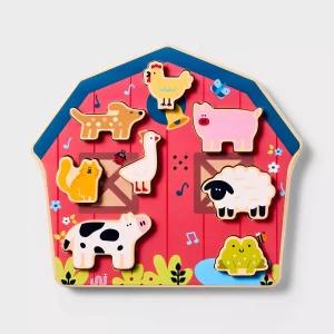Barnyard Sounds Chunky Puzzle Set - 9pc : Wooden Puzzles, Kids Educational, Animals Theme