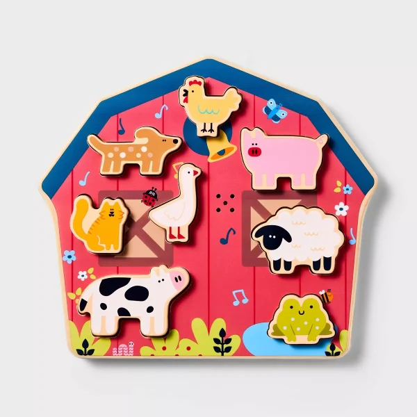 Barnyard Sounds Chunky Puzzle Set - 9pc : Wooden Puzzles, Kids Educational, Animals Theme