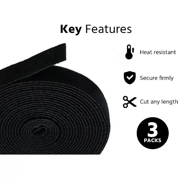 3-Pack Hook and Loop Fastening Tape 5 yard/roll, 0.75in, Black - 图片 2
